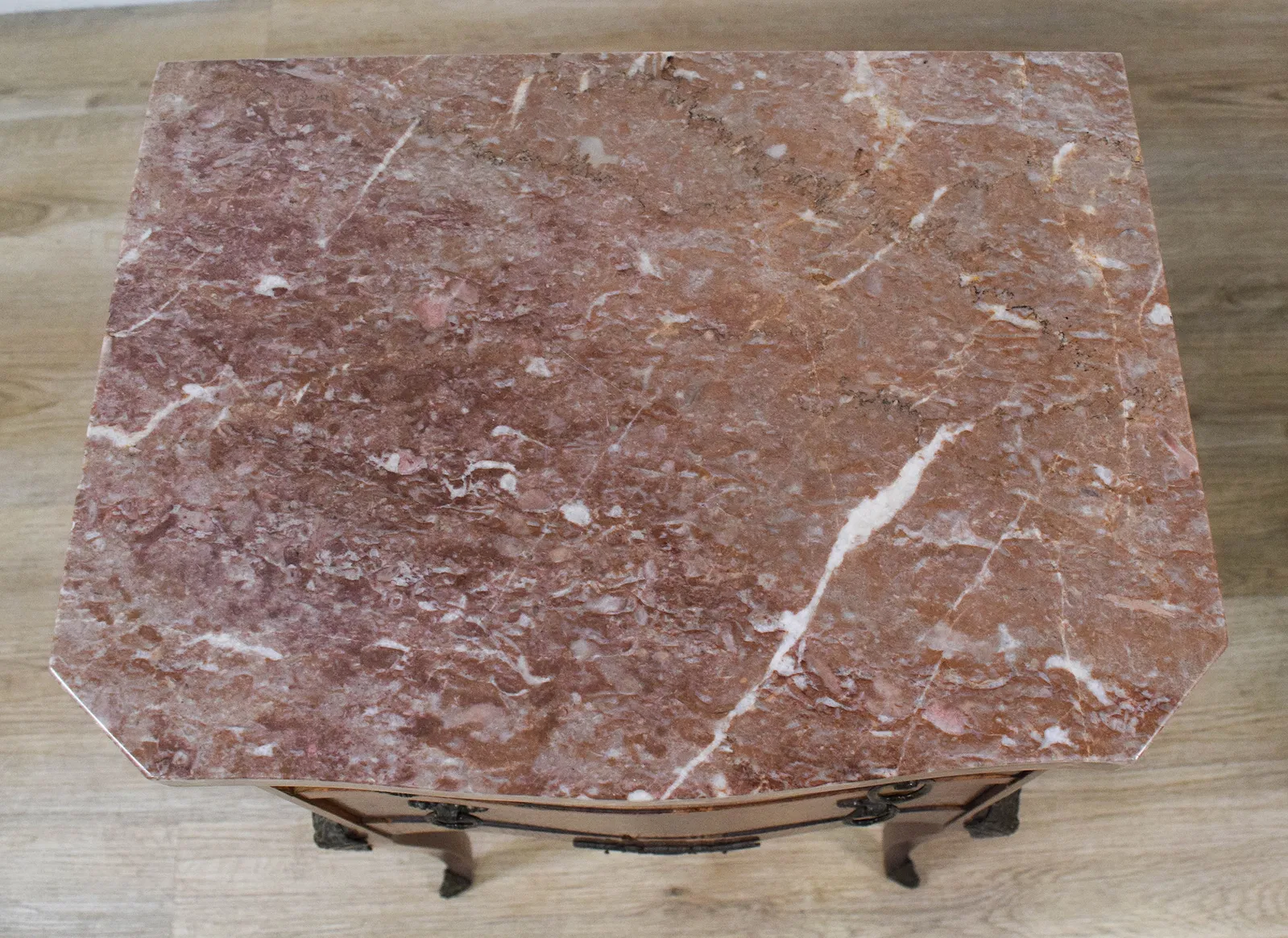 Pair of Antique Marble-Top Parquetry Side Tables