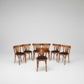 Cherry Bistro Chairs with Navy Upholstery