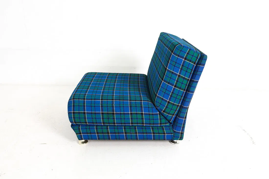 GERMAN PLAID FOLDING DAYBED LOUNGE CHAIR C. 1970S