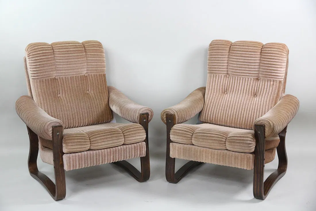 Corduroy Bentwood Lounge Chairs