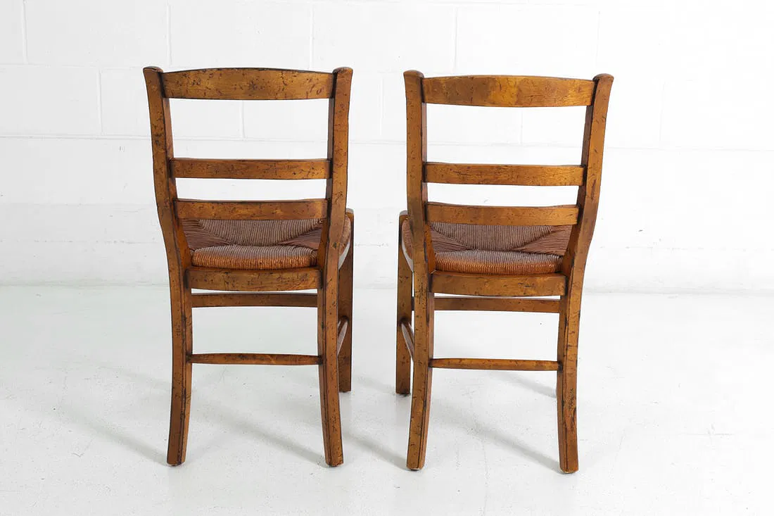 Six (6) Jean Gaestas Vintage French Rush Dining Chairs
