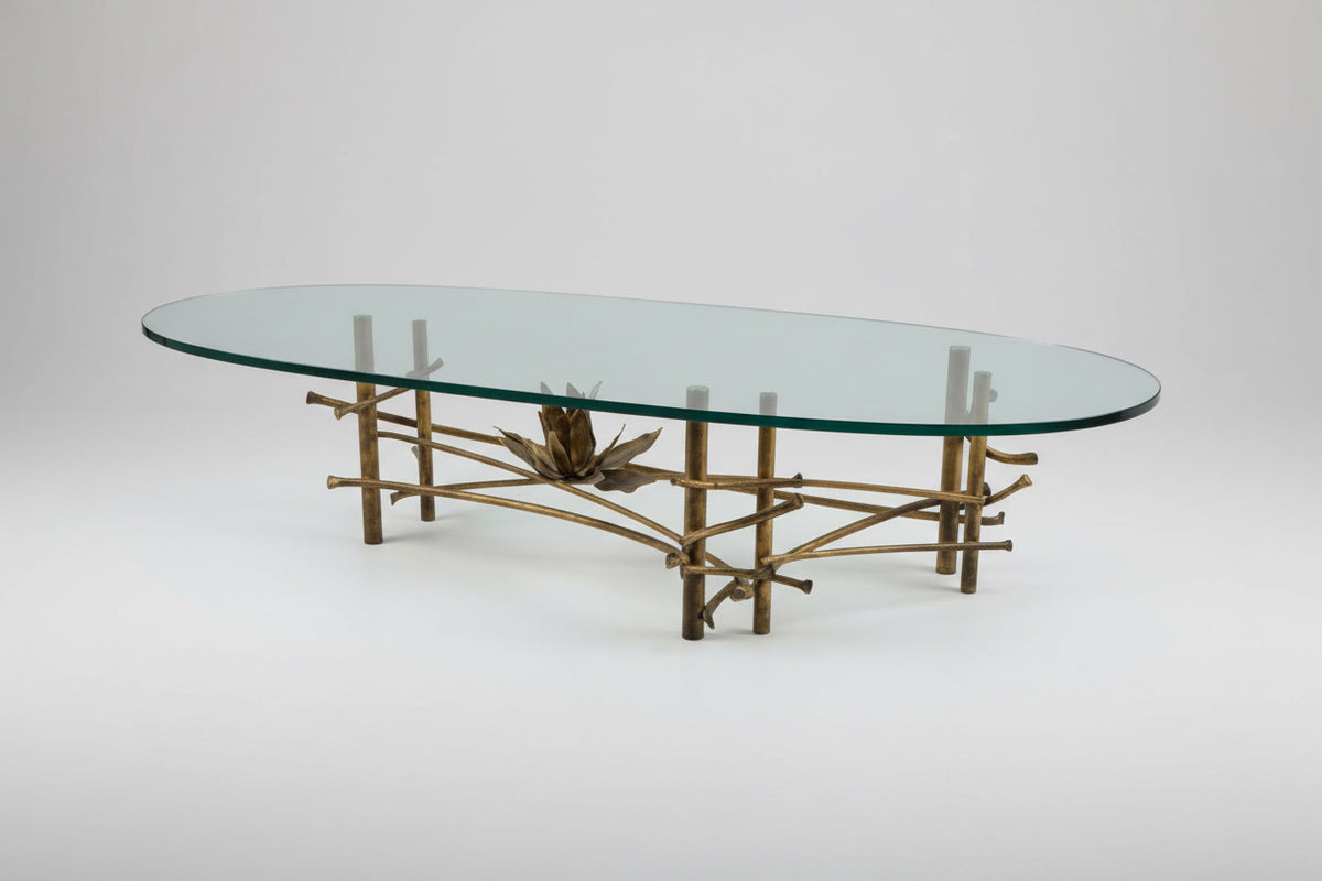 Silas Seandel Brutalist Lotus Metal & Glass Coffee Table