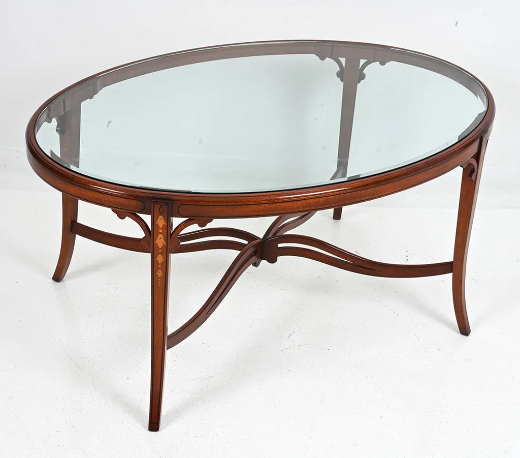 Antique Edwardian Mahogany & Glass Coffee Table