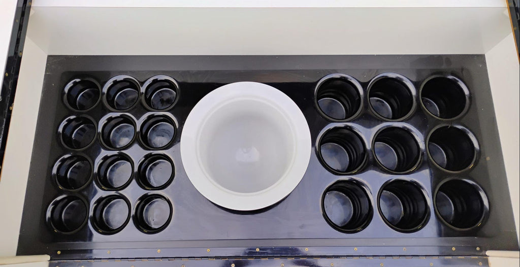 Space Age Rolling Drop-Front Bar Cabinet
