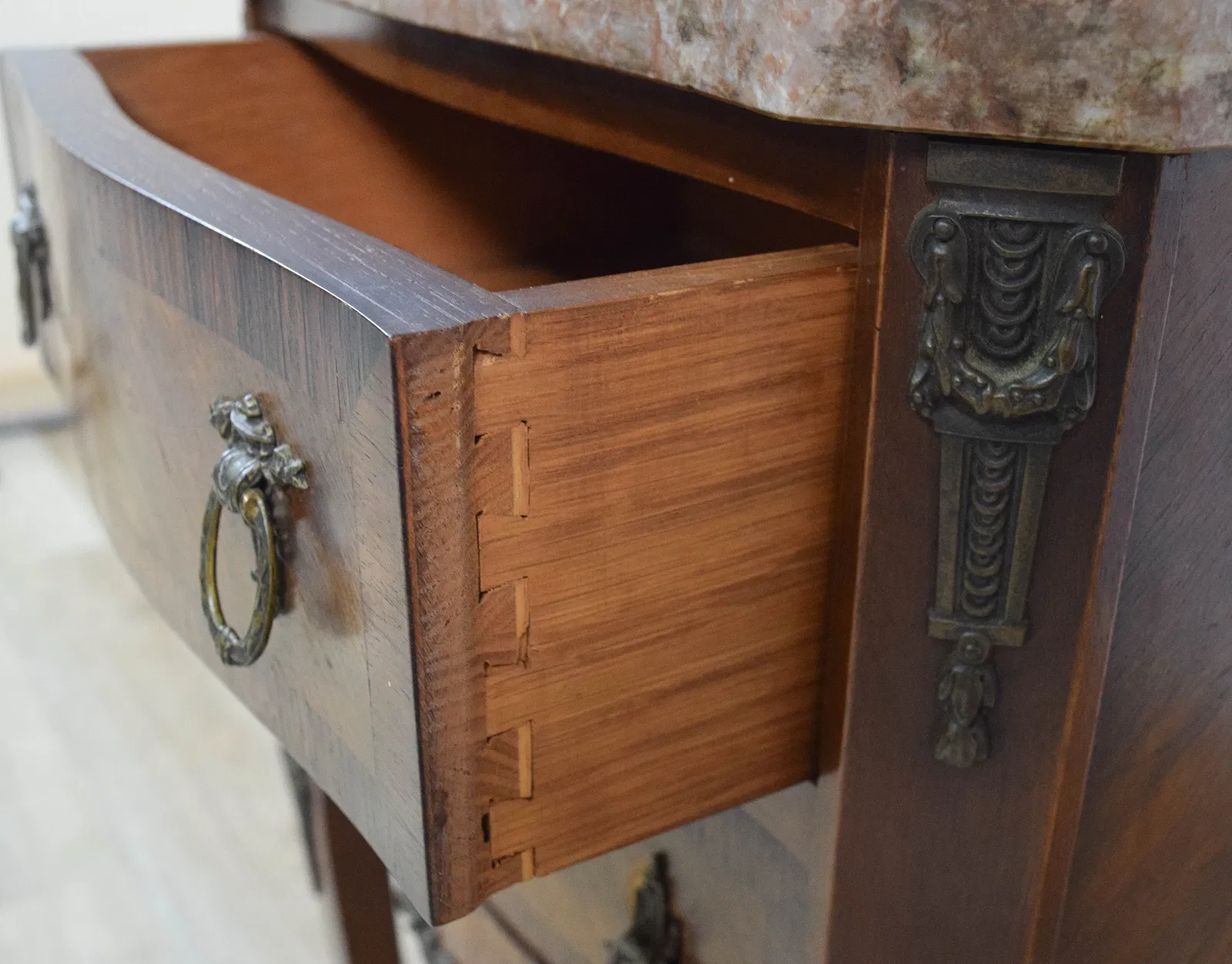 Pair of Antique Marble-Top Parquetry Side Tables