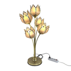 Italian Floral Glass and Brass Tulip Table Lamp, 1970s