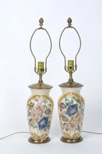 Victorian Floral Decoupage Glass Table Lamps