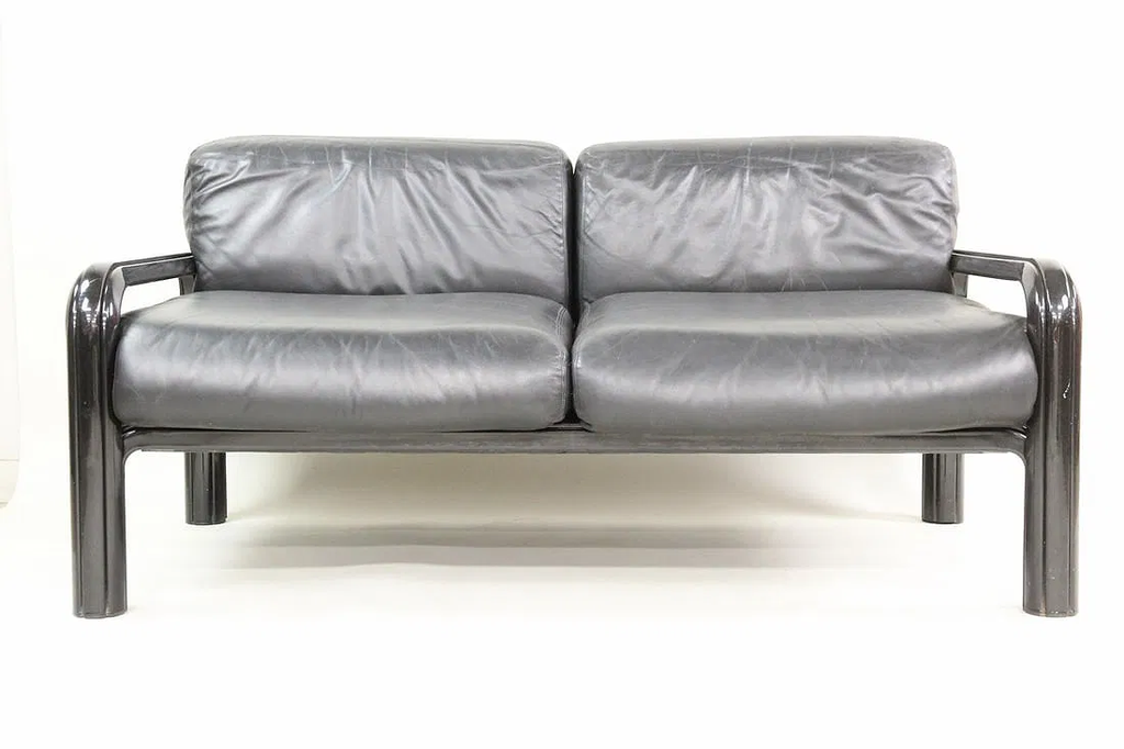 Gae Aulenti for Knoll Black Leather 2-Seater Sofa