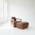 Leather Upholstered Amax "Aviator" Chair and Ottoman