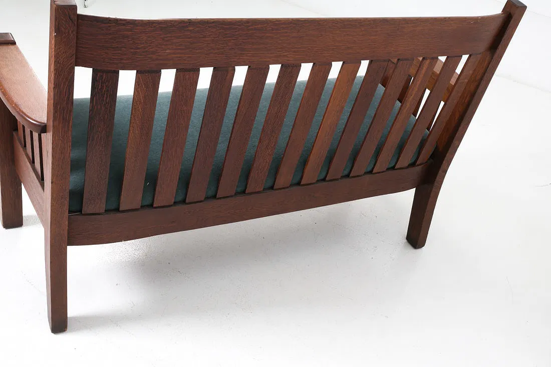 Antique Oak & Mohair Bench by Harden Furniture