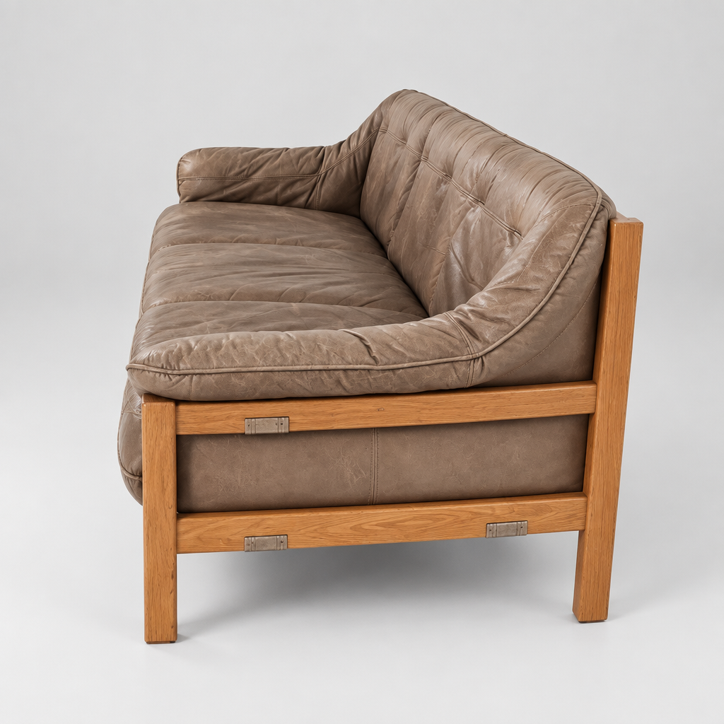1970s Oak and Leather Sofa by Hain & Thome