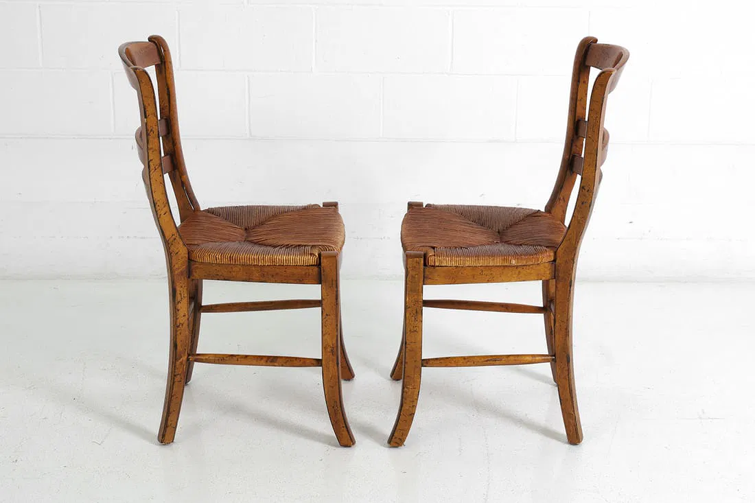 Six (6) Jean Gaestas Vintage French Rush Dining Chairs