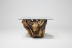Sosart Carved Driftwood Glass Top Coffee Table