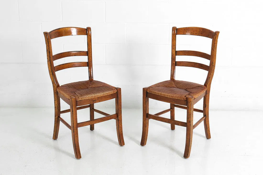 Six (6) Jean Gaestas Vintage French Rush Dining Chairs