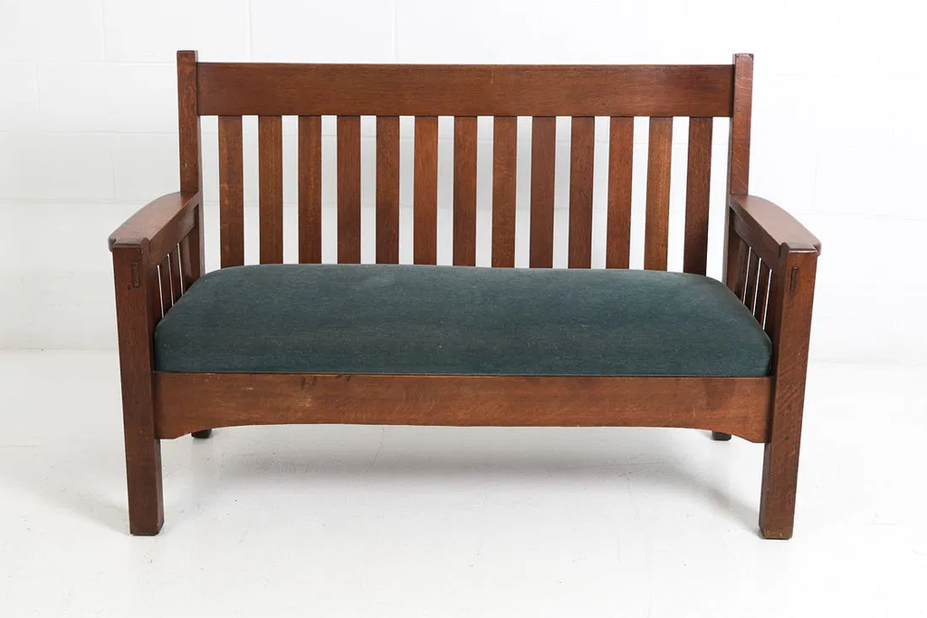 Antique Oak & Mohair Bench by Harden Furniture