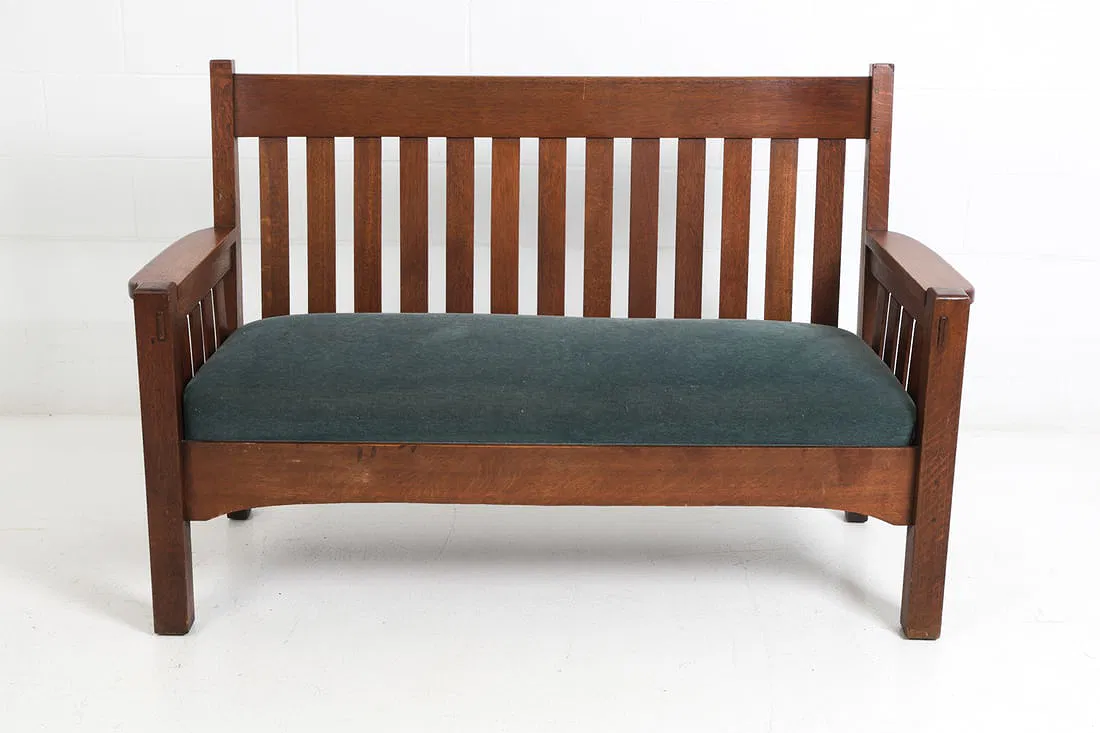 Antique Oak & Mohair Bench by Harden Furniture