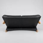 1980s Black Leather & Bent Pine Sofa by Sitting Vision
