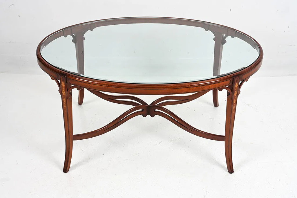 Antique Edwardian Mahogany & Glass Coffee Table
