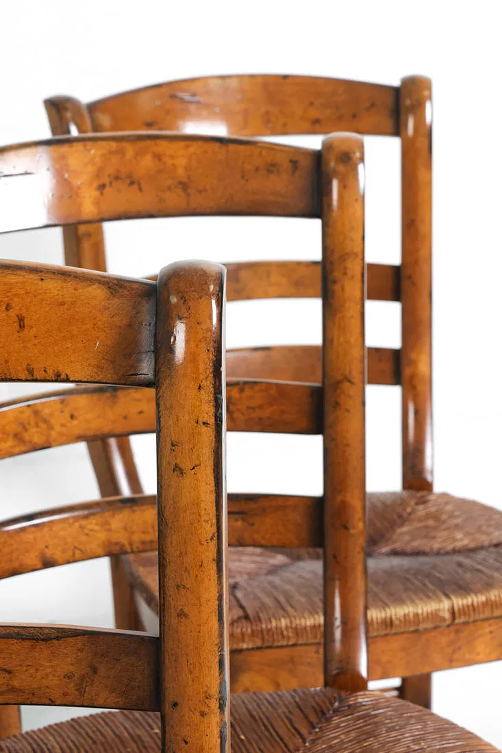 Six (6) Jean Gaestas Vintage French Rush Dining Chairs