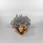 Sosart Carved Driftwood Glass Top Coffee Table