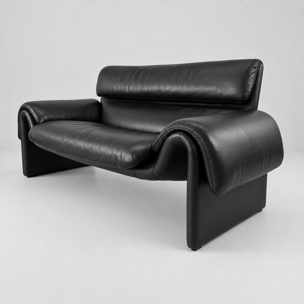 De Sede DS-2011 Black Leather Two-Seater Sofa