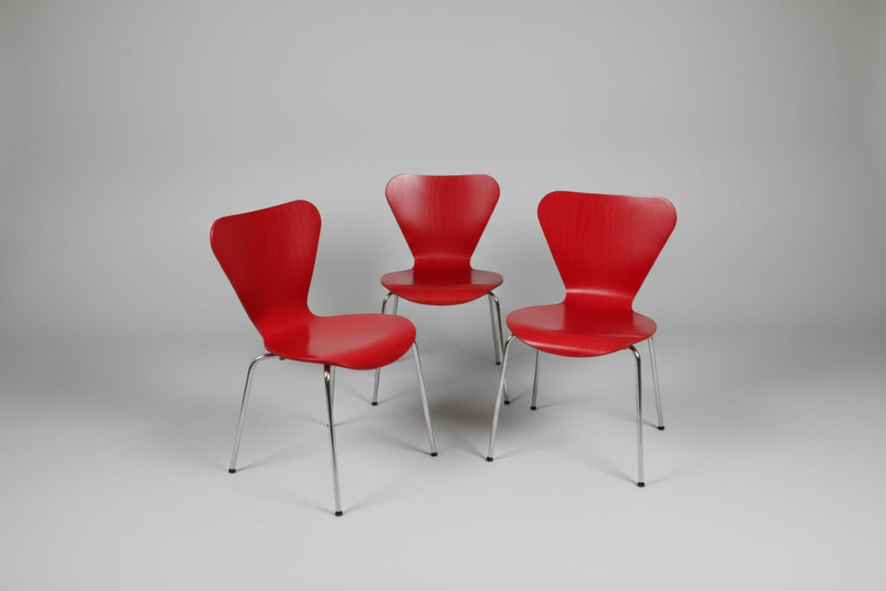 Arne Jacobsen Style Red Series 7 Molded Plywood Chairs