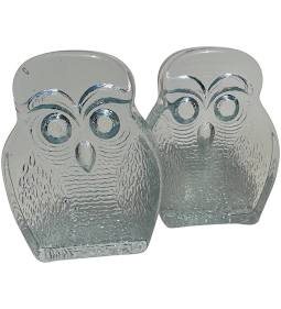 Pair of Vintage Blenko Glass Bookend Owls